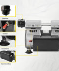 Heavy Duty Pond Aerator With 5.2 CFM For Ponds And Lakes Up To 3 Acres showing compressor parts labeled silencer, switch, foot pads, electrical box