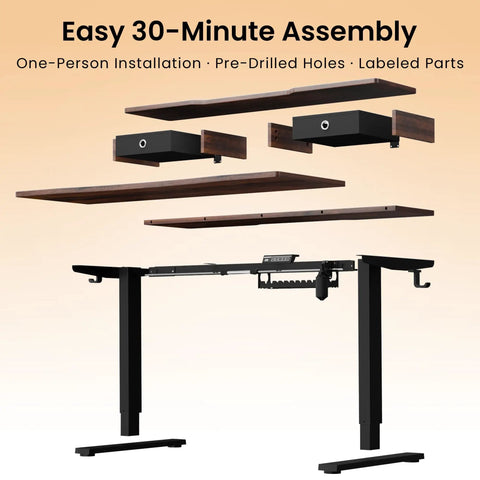Realbear 48 By 24 Inch Electric Standing Desk With Two Convenient Drawers And A Dual Monitor Shelf parts for quick assembly.
