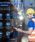 Worker in warehouse using Handheld Wireless 1D 2D Barcode Scanner For Inventory, Portable PDA Data Collector with LCD screen