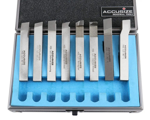 Half Inch Shank Hss Tool Bit Set Eight Piece For Turning And Facing Work Pre Ground For Quick Setup And Precision Machining With 60 And 80 Degree Left And Right Hand Lathe Tools