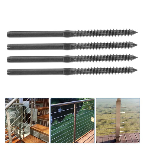Heavy Duty Stainless Steel Cable Railing Fittings With Threaded Wire Rope End Terminals For Deck Stairs Balcony Railings showing black steel screws.