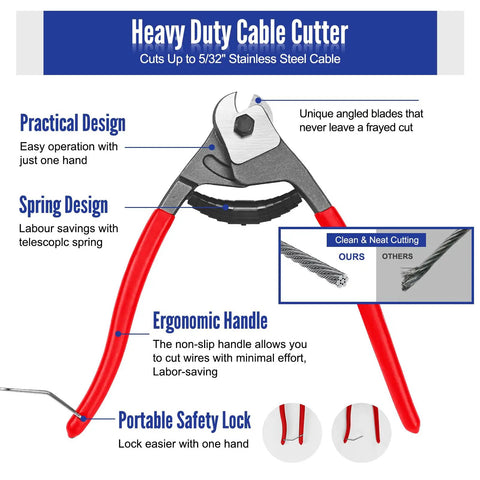 Heavy duty cable cutter for Black Stainless Steel Aircraft Cable Five Hundred Feet One Eighth Inch With Cutter T316 Marine Grade Wire Rope Seven By Seven Strand One Thousand Eight Hundred Fifty Pounds Breaking Strength For Deck Railing And Indoor Outdoor Installations.