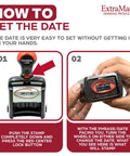 Instructions on setting date on Heavy Duty Self Inking Date Stamp With Sick Brush Stroke Design And Bold Red Ink For Serious Daily Office Hustle That Built Different And Made To Last The Long Haul.