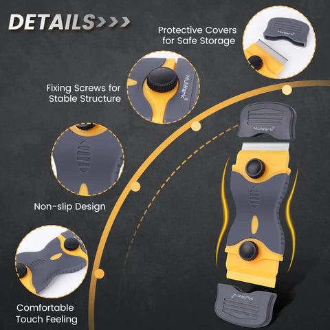 Detailed view of All In One Razor Blade Scraper Tool Set 2 Piece With 20 Replacement Blades, highlighting features and grip.