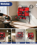 Heavy Duty Power Tool Organizer Wall Mount With Charging Station And Four Layer Garage Storage Shelves Keeps Four Drills Two Hooks Screwdriver Box And Screw Organizer Ready To Rock For Fathers Day Or Anniversary installed in workshop
