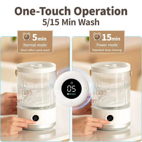 Compact Portable Mini Washing Machine For Dorm Life And Getaways Cordless Electric Washer For Underwear Socks And Baby Gear With Quick Type C Charging One-Touch operation for quick wash modes.