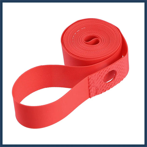Red PVC Rim Tape Pair For 700C 27 Inch Bike Wheels Heavy Duty Rim Strip Liner to Protect Inner Tubes, rolled view