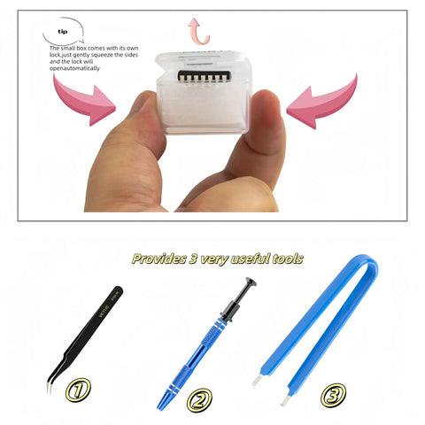 Hand holding IC container with tools for 64 In 1 IC Kit For Electronics Nerds And Pros Pro Edition Packed With Dope Logic Gates 74HCxx CD40xx