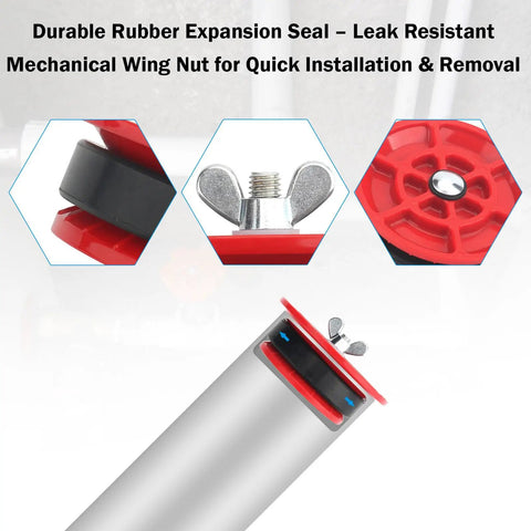 Pro Grade Mechanical End Of Pipe Gripper Test Plugs Set 3 Inch And 4 Inch Sewer Drain Plugs For PVC ABS Cast Iron Pipes Sealing And Pressure Test Tools 2 Pack For Residential And Commercial Plumbing, rubber seal and wing nut on pipe
