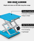 Beefy Heavy Duty Aluminum Lab Jack Stand 8x8 Inch Lifting Platform 88 lb capacity, scissor lift with blue powder-coated surface and label.