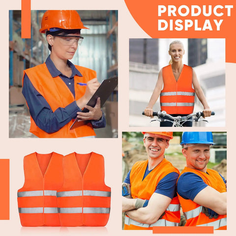 60 Pack High Visibility Safety Vests With 2 Reflective Strips Orange Construction Workwear One Size Fits Most For Men And Women Lightweight Breathable Vests For Job Sites Outdoors Easy On Easy Off displayed