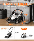 Cordless Brushless Electric Lawn Mower With 16.5 Inch Cutting Width, 6-Position Height Adjustments, Dual 4.0Ah Batteries, Mows Up To 2,700 Sq Ft On One Charge, Lightweight Yard Workhorse For Small To Medium Lawns, folded for easy storage