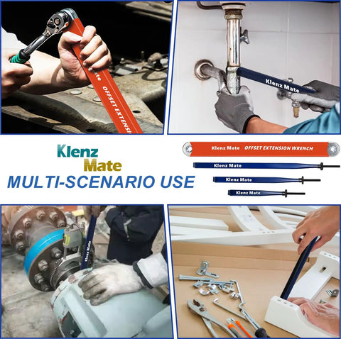 Offset Extension Wrench And Three Length Extension Clamps Set With Half Inch Quarter Inch And Three Eighths Inch Drive Adapters