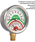 Tridicator Thermo Manometer With Silicone Oil Fill, Two And A Half Inch Dial, Stainless Steel Case, 0 To 160 Psi And 30 To 250 Degrees Fahrenheit