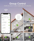 Diagram showing group control with WiFi Smart Light Switch For Alexa And Google Home, Single Pole, Neutral Wire Required, 2.4Ghz WiFi.