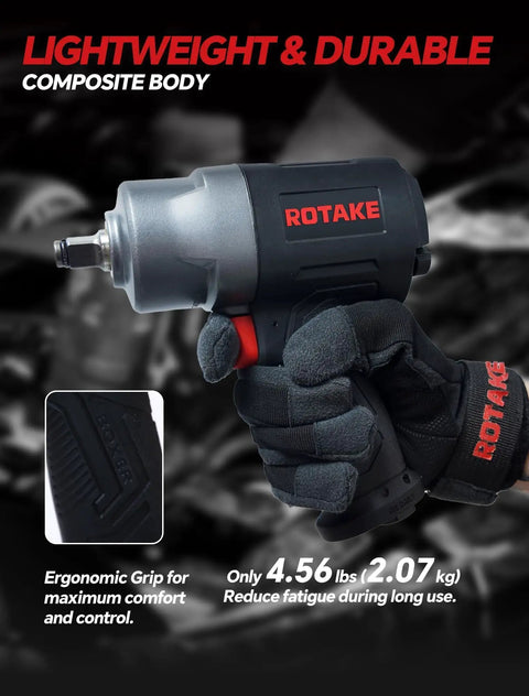 Pro Grade 1/2 Inch Air Impact Wrench 1245 Ft Lbs Max Torque Twin Hammer Design with ergonomic grip for comfort.