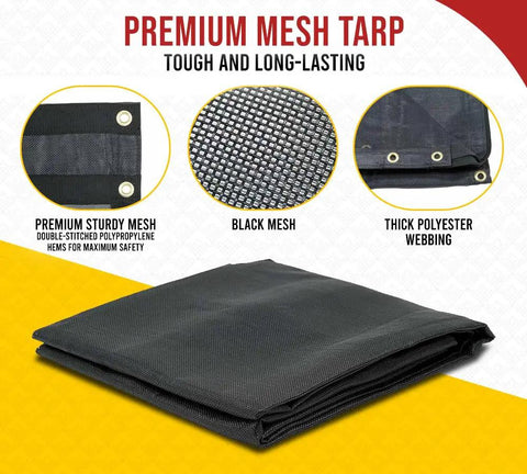 Folded 7x12 Vinyl Coated Mesh Dump Truck Tarp with 5 Inch 18oz Double Pockets, sturdy mesh, brass grommets, polyester webbing