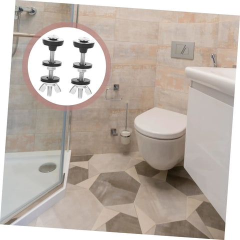 Bathroom with Stainless Steel Toilet Seat Screws And Bolts Set For Quick Replacement shown for easy DIY install