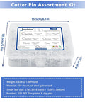 Heavy Duty Zinc Plated R Clips And Cotter Pins Kit, 220 Piece Spring Fastener Assortment in plastic case with dimensions