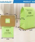 Dimensions of 20 Pack Type BB Compact Canister Vacuum Bags With 2 Motor Filters Replacement For BB180 BB280 BB850 BB870 BB900 BB1000 MV160 Fits