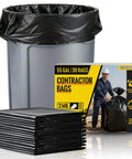 Beefed-Up Heavy Duty 55 Gallon Contractor Garbage Bags 2 Mil Thick, Black, 30 Count box with trash can and folded bags