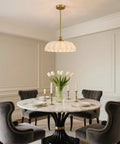Zobawlks Pendant Lights Kitchen Island: Mid-Century Hanging Light above a dining table with floral glass shade and gold finish.