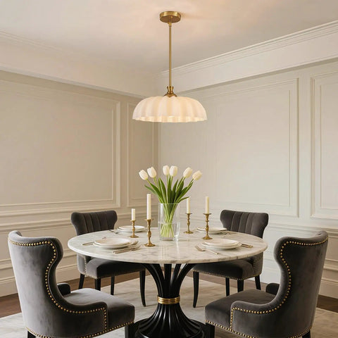 Zobawlks Pendant Lights Kitchen Island: Mid-Century Hanging Light above a dining table with floral glass shade and gold finish.