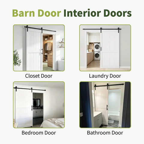 White Interior Sliding Barn Door 38 By 84 Inches With Heavy Duty Track Smooth Glide Rollers For Closet Bedroom Bathroom, used as closet and laundry doors.
