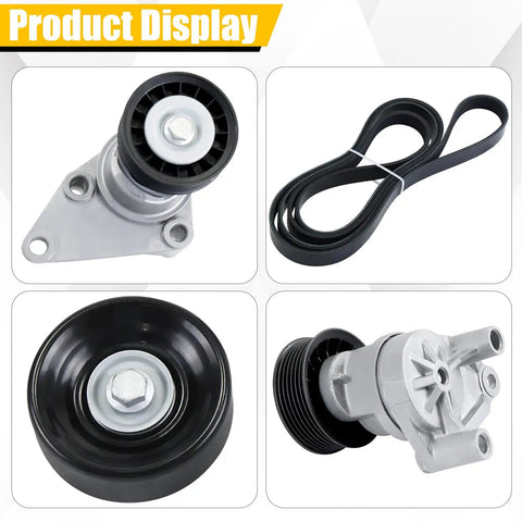 Serpentine Belt Drive Tensioner Pulley Component Kit For GM Hummer H2 Tahoe Silverado Suburban Avalanche Sierra 1500 2500 3500 2002-2008 Replacement Upgrade, tensioner kit with belt and pulley