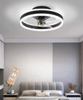 16 Inch Flush Mount Ceiling Fan With Light, Dope Low Profile Matte Black Finish, 6 Speeds, 3 Color Temperature Settings, Energy Saving LED Ring Light, Quiet Modern Ceiling Fan For Small Rooms And Living Areas in bedroom