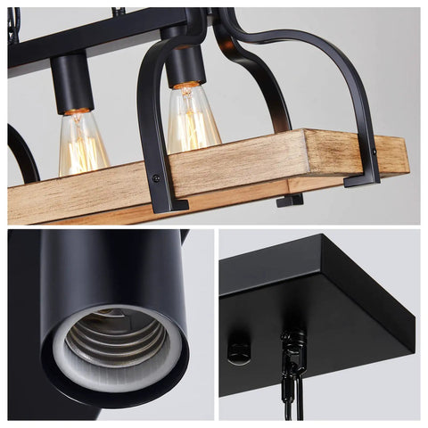 Three Light Metal Pot Hanging Chandelier With Wood Grain Finish Dope Rustic Farmhouse Ceiling Pendant For Kitchen Island