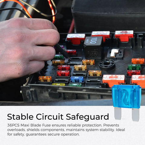 Hand installing 36 Piece Automotive Blade Fuse Kit Set With 32V Fuses From 20A To 100A in vehicle circuit box