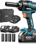 Impact Wrench With 886 Ft Lbs Loosening Torque 1200 Nm Half Inch Drive Cordless 21V Two 4Ah Batteries 2900 RPM 2900 IPM