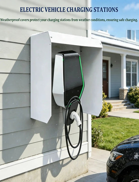 Heavy Duty Universal EV Charger Cover Rock Solid Galvanized Steel All Weather Proof Rain Shield For Most Electric Vehicles mounted on wall