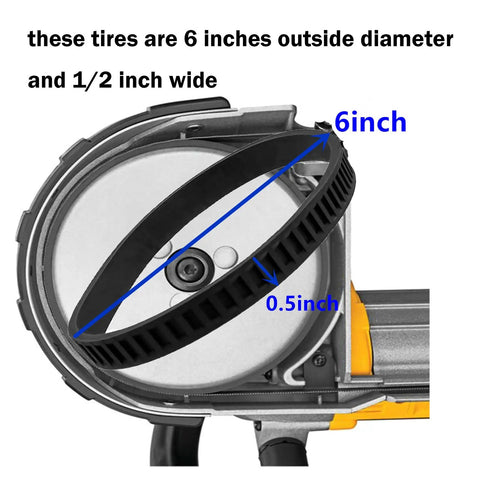 Replacement 6 Inch Bandsaw Tires 1/2 Inch Wide For Dewalt DWM120 DCS374 DW328K And Porter Cable showing 6" and 0.5" dimensions