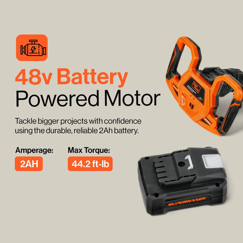 Earth Auger Power Head With Steel 6 Inch By 30 Inch Bit Ultra Duty Cordless Electric 48v battery and motor