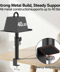 Heavy Duty Clamp On Desk Speaker Stands Pair With Height And Angle Adjustable Platforms Built In Cable Management And Headset Hook