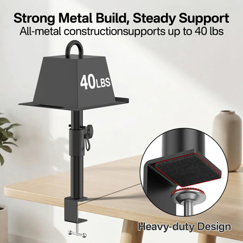 Heavy Duty Clamp On Desk Speaker Stands Pair With Height And Angle Adjustable Platforms Built In Cable Management And Headset Hook