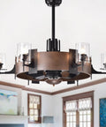 HomeStock Lodgin 35-inch Lighted Ceiling Fan with Six Cylindrical Glass Lamps and Remote Control, Black in modern room setting.