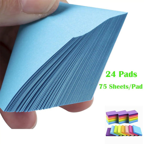 Close-up of blue pad from Mini Sticky Notes One Point Five By Two Inches Bright Colors Self Stick Pads 24 Pads Per Pack 75 Sheets Per Pad