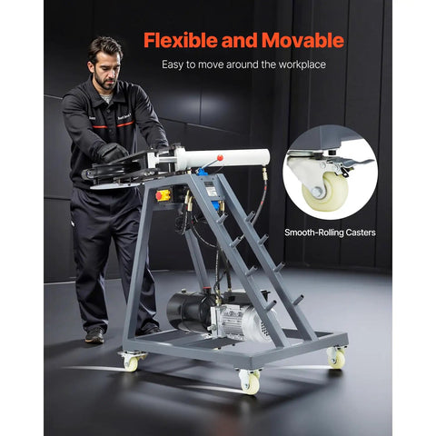 Commercial Grade Portable Electric Pipe Bender Powered By A Snappy 750W Motor And Three Heavy Duty Dies for bending with smooth-rolling casters.
