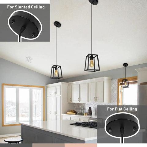 Sleek Black Modern Kitchen Island Lighting With Open Geometric Frame 4 Light Farmhouse Chandelier over kitchen island
