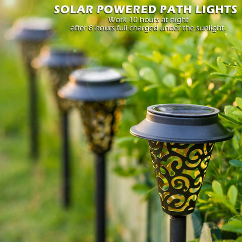 6 Pack Solar Pathway Lights With Upgraded Metal Garden Stakes Warm White LED Ideal For Yard Lawn Walkways