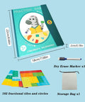 Fraction Puzzle Tiles And Circles Magnetic Score Disk Demonstrator with storage bag and dry erase marker.