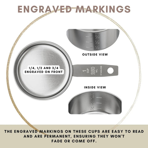 Stainless Steel Measuring Cup 1 Cup - Heavy Duty Kitchen Workhorse For Wet And Dry Ingredients, 250 Milliliters, 8 Ounces, Rust Resistant Metal Scoop, Built To Last, Perfect Go-To Mini Dog Food Scoop with engraved markings