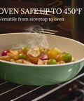 Nonstick Ceramic Cookware Set Eight Piece With Detachable Handle Induction Ready Pots And Pans Oven Safe shown in oven