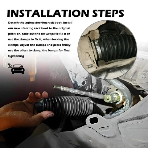 Installation of Inner Tie Rod Boot Kit With Boot Clamp Pliers For Steering Rack Boots Includes Ties And Clamps.