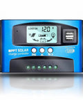 40A MPPT Solar Charge Controller For 12V 24V Systems With Auto Tracking LCD Display Dual USB Output High Efficiency Regulator front view