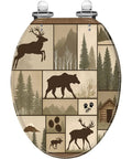 Elongated Resin Toilet Seat for Cabin Bathrooms with nature-themed design and bear and moose graphics.