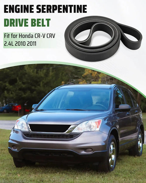 Premium Serpentine Engine Drive Belt Fits Honda CR-V 2010 and 2011 with 2.4L V6 Engine displayed on a vehicle.